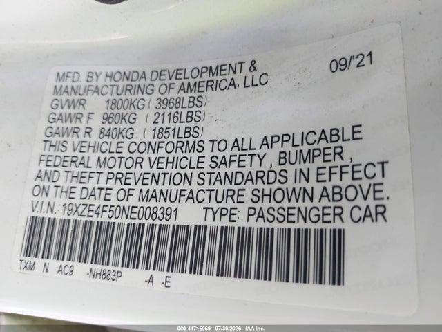 19XZE4F50NE008391 Honda INSIGHT EX