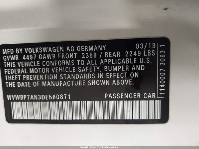 Aukcja sprzedaży 2013 Volkswagen Cc 2.0t Sport, vin: WVWBP7AN3DE560871, numer aukcji: 44715093