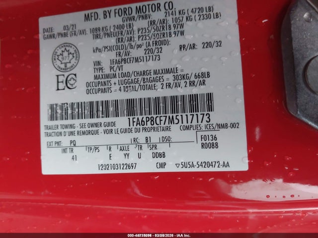 2021 FORD MUSTANG 1FA6P8CF7M5117173 Photo 8