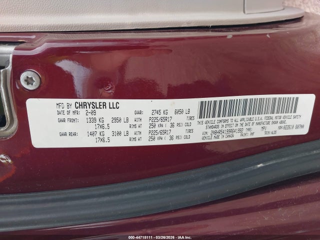 44715111 :رقم المزاد ، 2A8HR54199R641992 vin ، 2009 Chrysler Town & Country Touring مزاد بيع