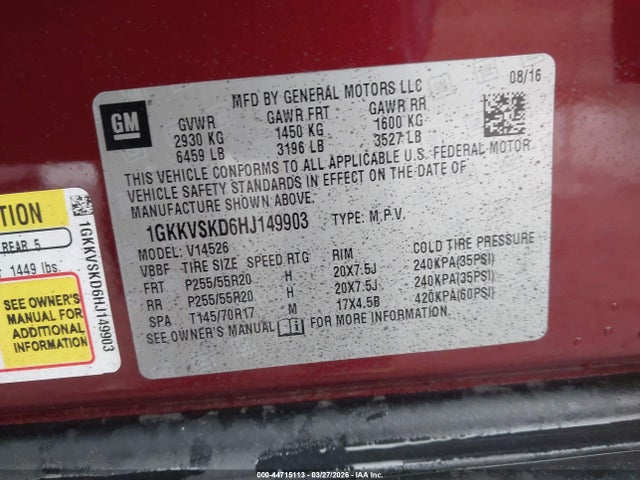 Продажа на аукционе авто 2017 Gmc Acadia Limited, vin: 1GKKVSKD6HJ149903, номер лота: 44715113