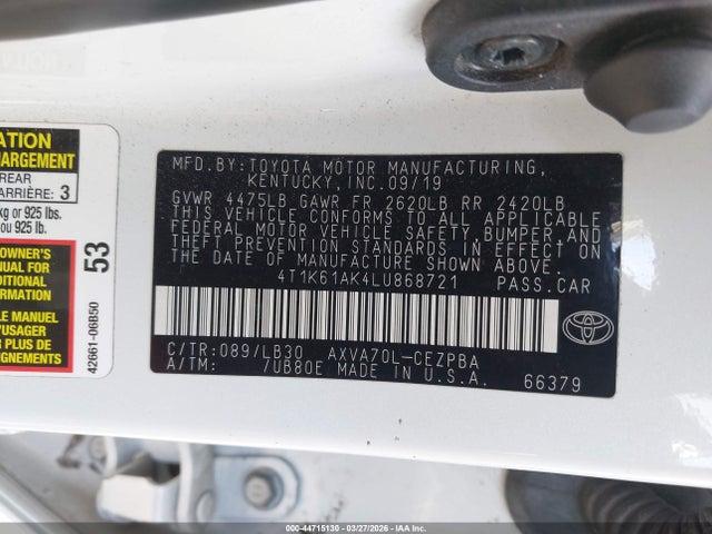 2020 TOYOTA CAMRY 4T1K61AK4LU868721 Photo 8