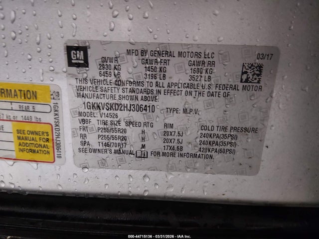 Aukcja sprzedaży 2017 Gmc Acadia Limited, vin: 1GKKVSKD2HJ306410, numer aukcji: 44715136
