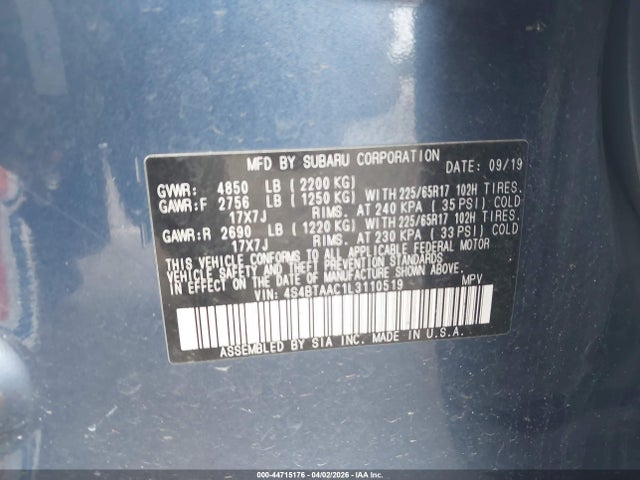 2020 SUBARU OUTBACK 4S4BTAAC1L3110519 Photo 8