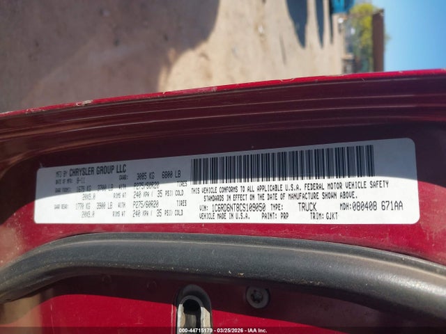 Продажа на аукционе авто 2012 Ram 1500 Laramie, vin: 1C6RD6NT8CS109050, номер лота: 44715179