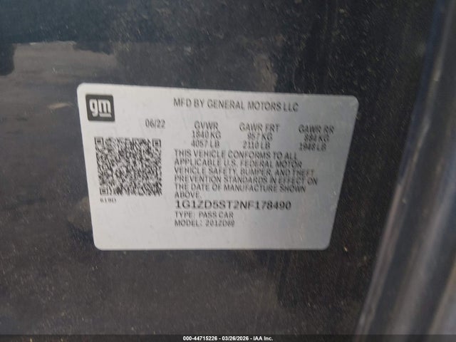 1G1ZD5ST2NF178490 Chevrolet Malibu Fwd Lt