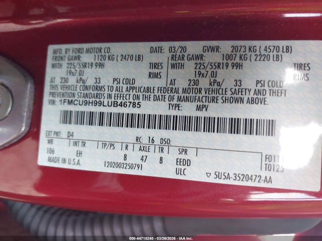 Ford ESCAPE SEL 2020 1FMCU9H99LUB46785 Image 9