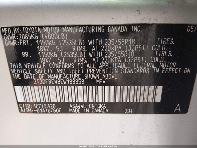 Toyota Rav4 Limited 2014 2T3DFREV8EW188858 Image 9