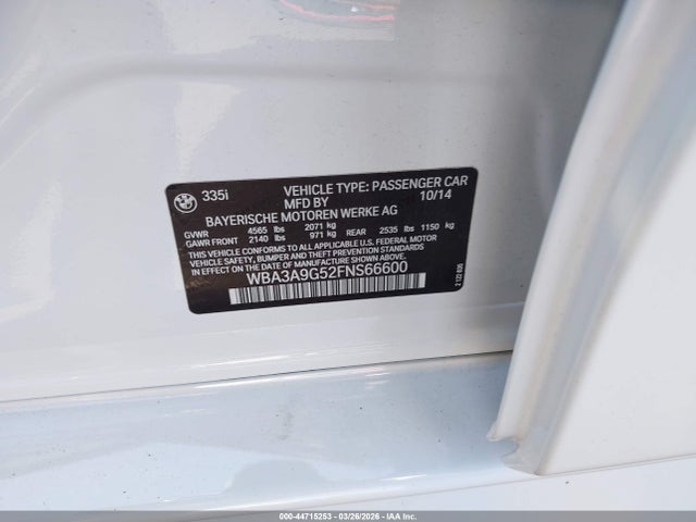Продажа на аукционе авто 2015 Bmw 335i, vin: WBA3A9G52FNS66600, номер лота: 44715253