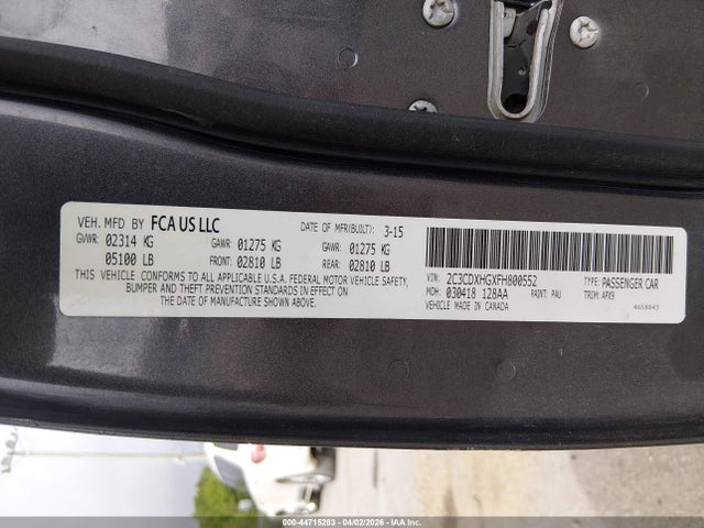 2015 Dodge Charger Sxt მანქანა იყიდება აუქციონზე, vin: 2C3CDXHGXFH800552, აუქციონის ნომერი: 44715283