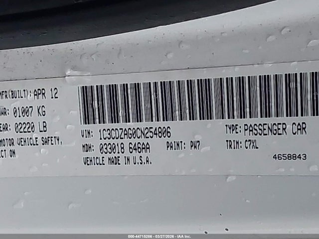 44715286 :رقم المزاد ، 1C3CDZAG0CN254806 vin ، 2012 Dodge Avenger Se مزاد بيع