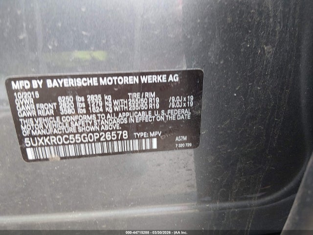 Aukcja sprzedaży 2016 Bmw X5 Xdrive35i, vin: 5UXKR0C55G0P26578, numer aukcji: 44715288
