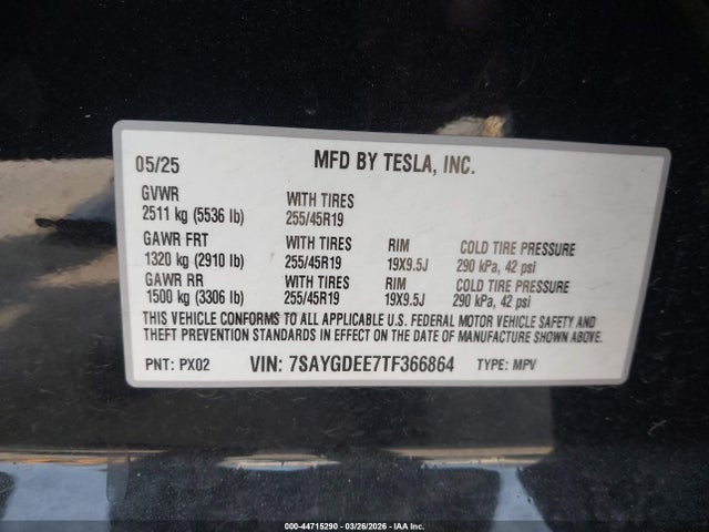 44715290 :رقم المزاد ، 7SAYGDEE7TF366864 vin ، 2026 Tesla Model Y All-wheel Drive/long Range Launch Series/premium All-wheel Drive مزاد بيع