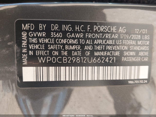 2002 PORSCHE BOXSTER WP0CB29812U662421 Photo 8