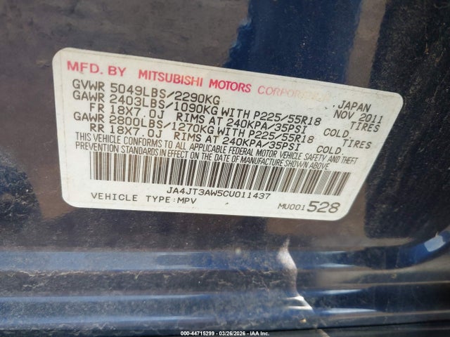 2012 MITSUBISHI OUTLANDER JA4JT3AW5CU011437 Photo 8