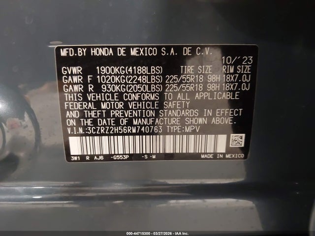Aukcja sprzedaży 2024 Honda Hr-v Awd Sport/awd Sport W/o Bsi, vin: 3CZRZ2H56RM740763, numer aukcji: 44715300
