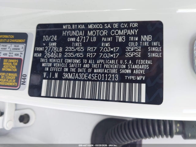 Aukcja sprzedaży 2025 Hyundai Tucson Se, vin: 3KMJA3DE4SE011213, numer aukcji: 44715306
