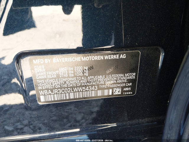 Продаж на аукціоні авто 2020 Bmw 530i, vin: WBAJR3C02LWW54343, номер лоту: 44715308