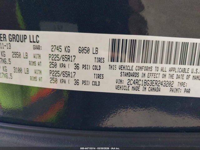 44715314 :رقم المزاد ، 2C4RC1BG3ER243202 vin ، 2014 Chrysler Town & Country Touring مزاد بيع