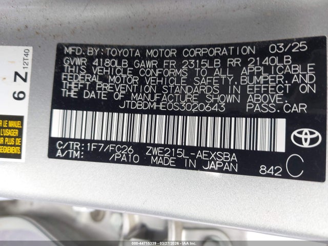JTDBDMHE0S3020643 Toyota Corolla Hybrid Se