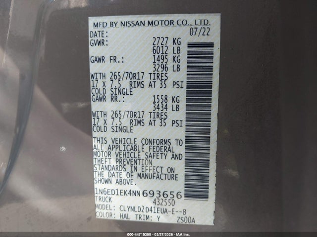 2022 NISSAN FRONTIER 1N6ED1EK4NN693656 Photo 8