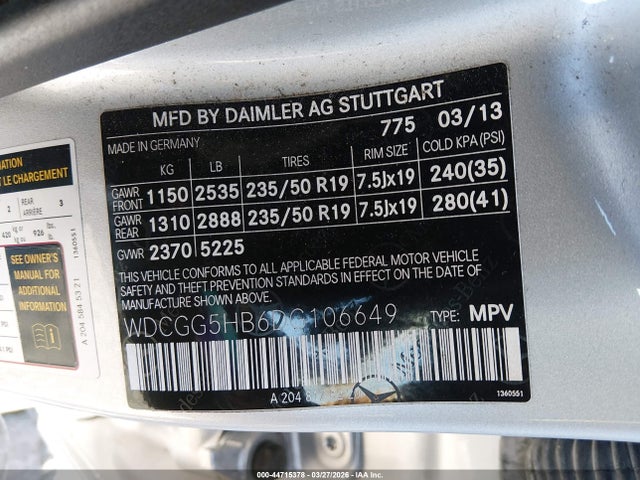 2013 Mercedes-benz Glk 350 მანქანა იყიდება აუქციონზე, vin: WDCGG5HB6DG106649, აუქციონის ნომერი: 44715378