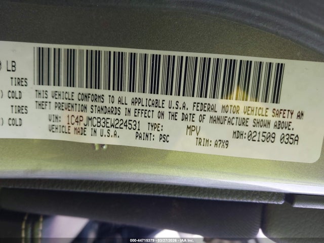 2014 Jeep Cherokee Latitude მანქანა იყიდება აუქციონზე, vin: 1C4PJMCB3EW224531, აუქციონის ნომერი: 44715379