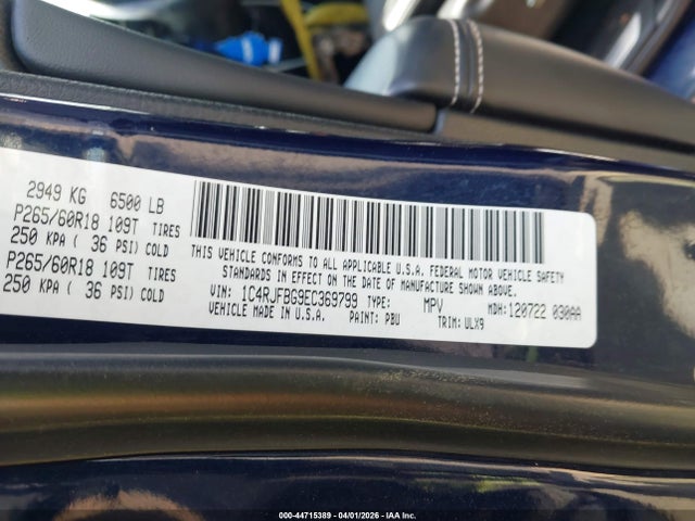 Aukcja sprzedaży 2014 Jeep Grand Cherokee Limited, vin: 1C4RJFBG9EC369799, numer aukcji: 44715389