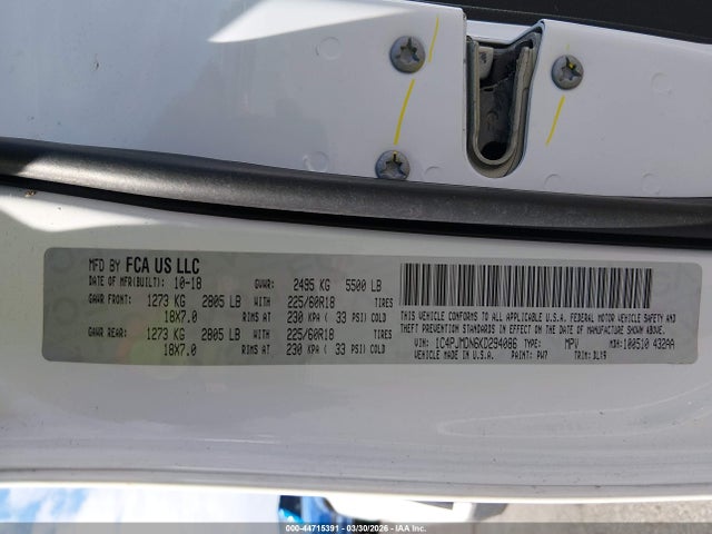 Aukcja sprzedaży 2019 Jeep Cherokee Limited 4x4, vin: 1C4PJMDN6KD294086, numer aukcji: 44715391