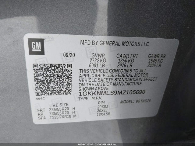 Aukcja sprzedaży 2021 Gmc Acadia Fwd Slt, vin: 1GKKNMLS9MZ105690, numer aukcji: 44715397