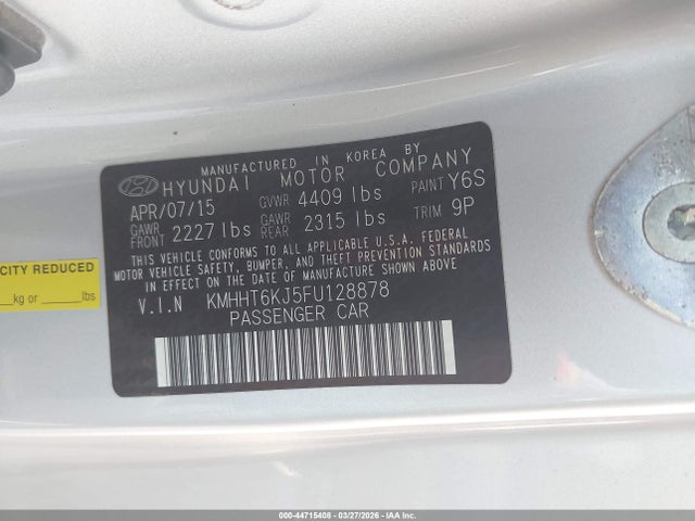 2015 Hyundai Genesis 3.8 Base მანქანა იყიდება აუქციონზე, vin: KMHHT6KJ5FU128878, აუქციონის ნომერი: 44715408