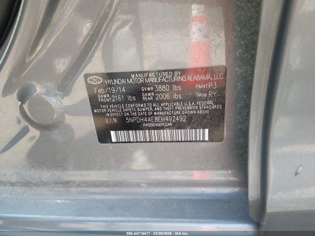 Hyundai Elantra Limited 2014 5NPDH4AE8EH492492 Image 9