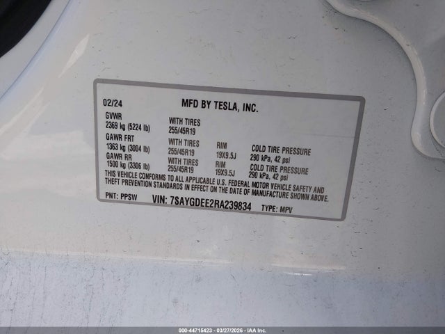 2024 TESLA MODEL Y 7SAYGDEE2RA239834 Photo 8