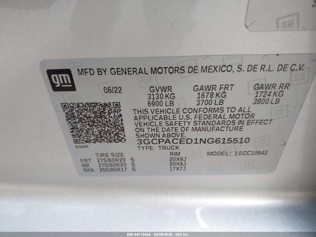 Aukcja sprzedaży 2022 Chevrolet Silverado 1500 2wd  Short Bed Lt, vin: 3GCPACED1NG615510, numer aukcji: 44715424