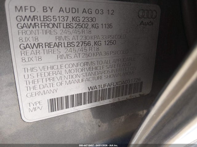 2013 AUDI ALLROAD WA1UFAFLXDA031726 Photo 8