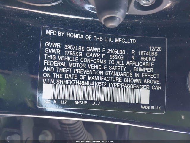 SHHFK7H48MU410572 Honda Civic Sport