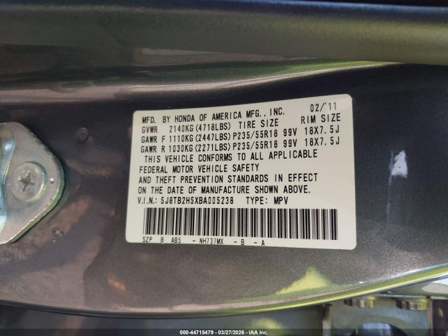 Продаж на аукціоні авто 2011 Acura Rdx Tech Pkg, vin: 5J8TB2H5XBA005238, номер лоту: 44715479