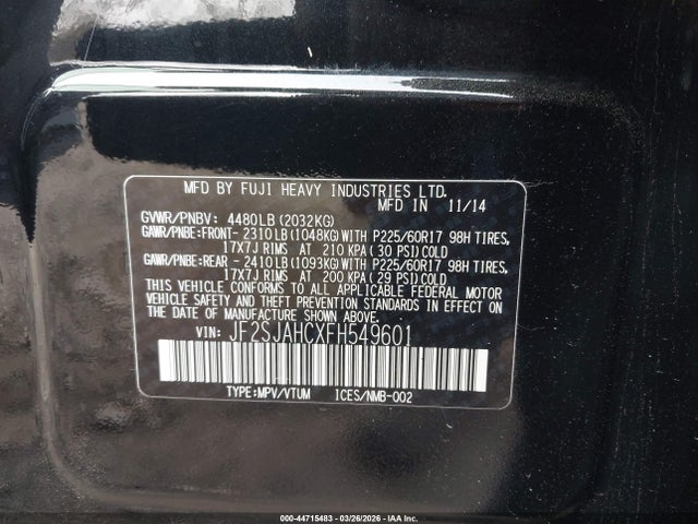 JF2SJAHCXFH549601 Subaru Forester 2.5i Limited