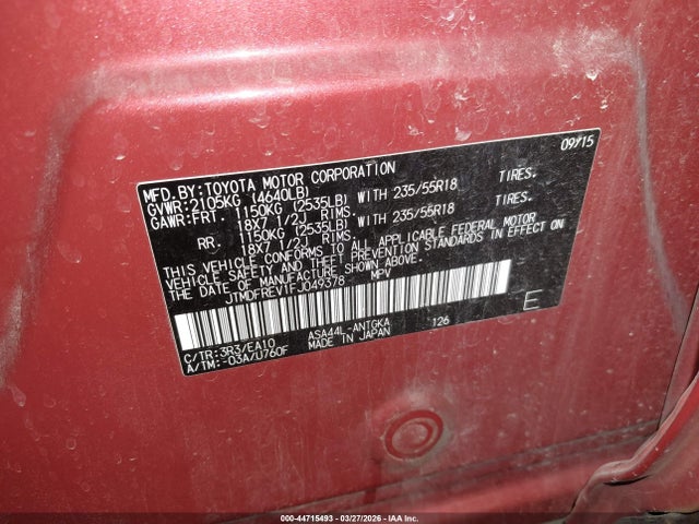 Toyota Rav4 Limited 2015 JTMDFREV1FJ049378 Image 9