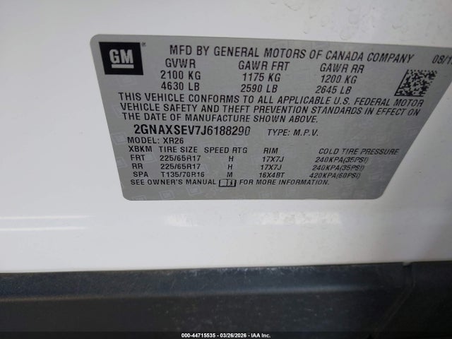 Chevrolet EQUINOX LT 2018 2GNAXSEV7J6188290 Image 9