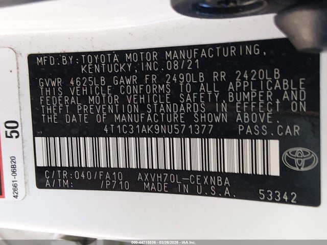 2022 TOYOTA CAMRY 4T1C31AK9NU571377 Photo 8