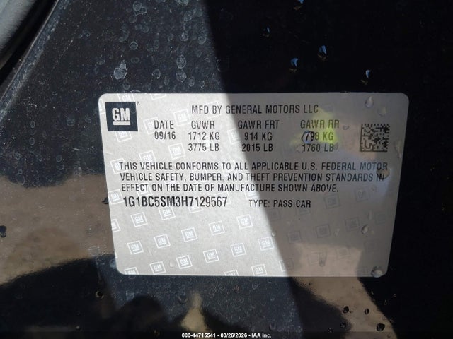 Chevrolet Cruze Ls Auto 2017 1G1BC5SM3H7129567 Image 9