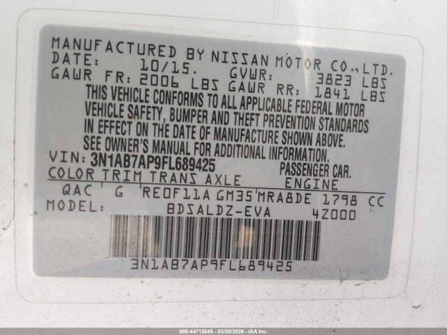 Nissan SENTRA SV 2015 3N1AB7AP9FL689425 Image 9