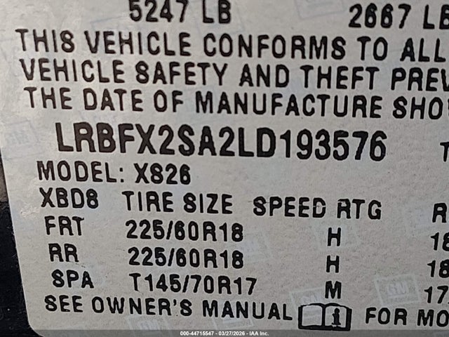 Продаж на аукціоні авто 2020 Buick Envision Awd Essence, vin: LRBFX2SA2LD193576, номер лоту: 44715547