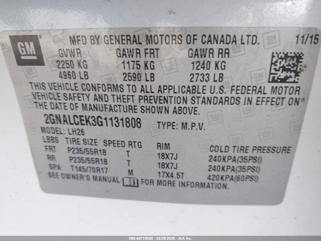 2016 CHEVROLET EQUINOX 2GNALCEK3G1131808 Photo 8