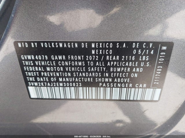 Aukcja sprzedaży 2014 Volkswagen Jetta 2.0l S, vin: 3VW2K7AJ2EM300823, numer aukcji: 44715593