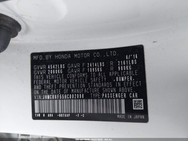 44715620 :رقم المزاد ، JHMCR6F55HC002098 vin ، 2017 Honda Accord Hybrid Ex-l مزاد بيع