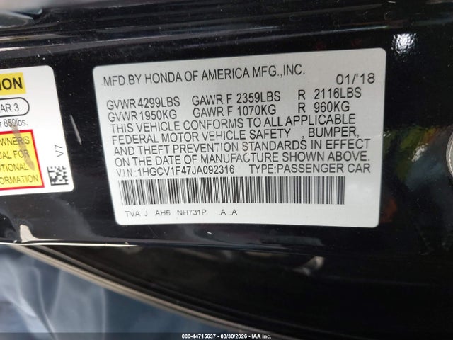 2018 HONDA ACCORD 1HGCV1F47JA092316 Photo 8