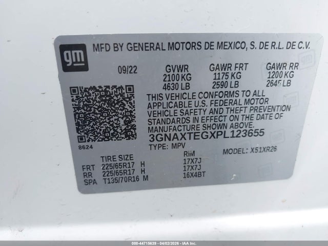2023 Chevrolet Equinox Awd 2fl მანქანა იყიდება აუქციონზე, vin: 3GNAXTEGXPL123655, აუქციონის ნომერი: 44715639