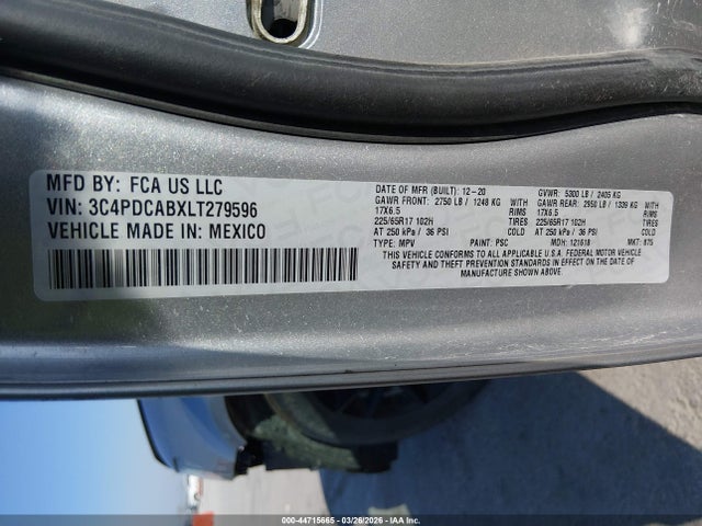 2020 Dodge Journey Se Value მანქანა იყიდება აუქციონზე, vin: 3C4PDCABXLT279596, აუქციონის ნომერი: 44715665